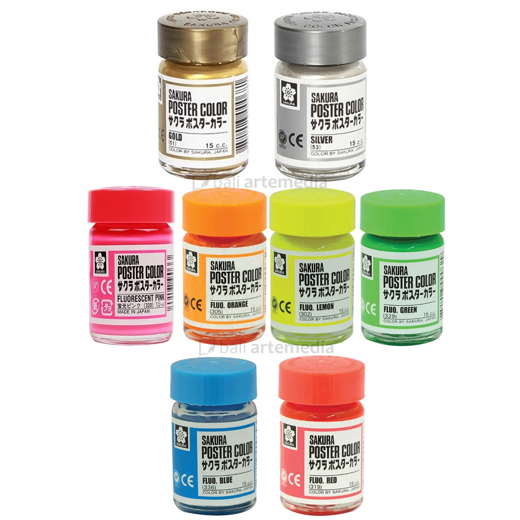 SAKURA Poster Color 15ml (Fluorescent, Gold, &amp; Silver)