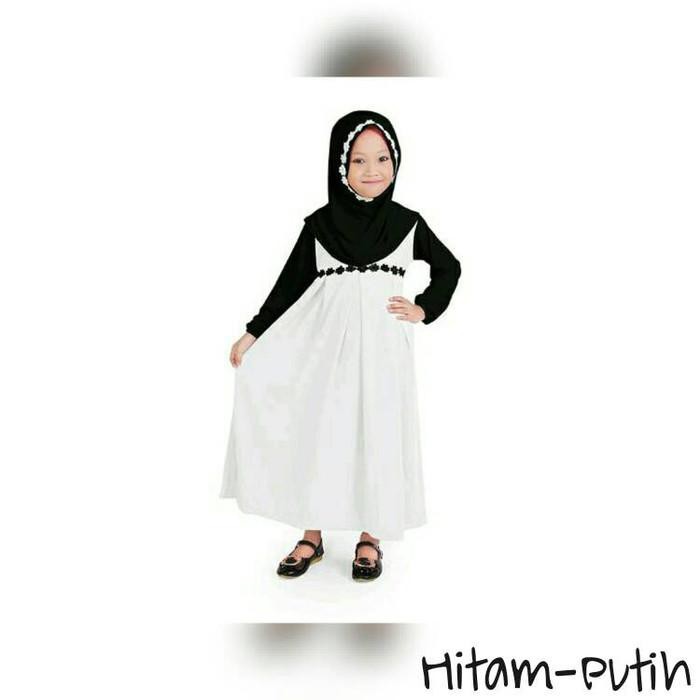 Baju Muslim Gamis Anak Perempuan Simple Dan Cantik Warna Putih-Hitam