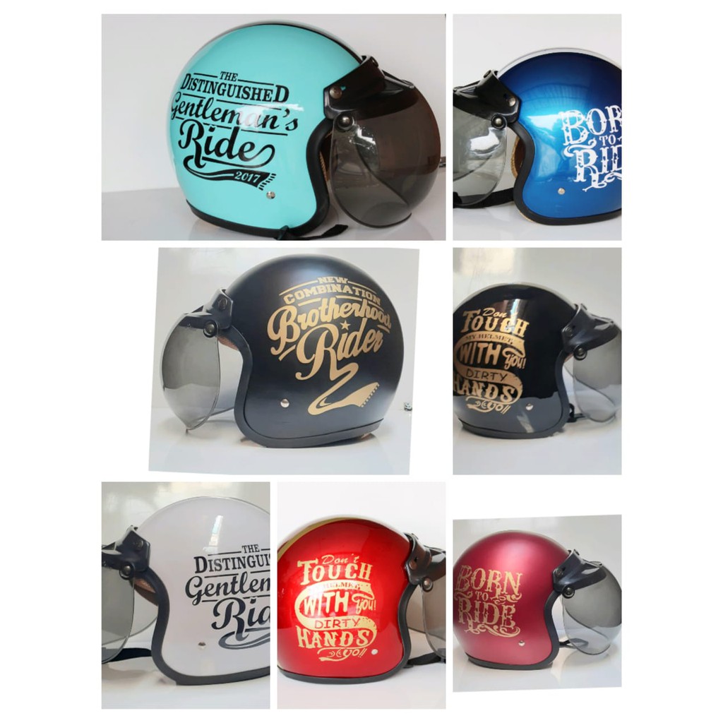 helm bogo motif kaca cembung smoke kaca hitam-racing hitam