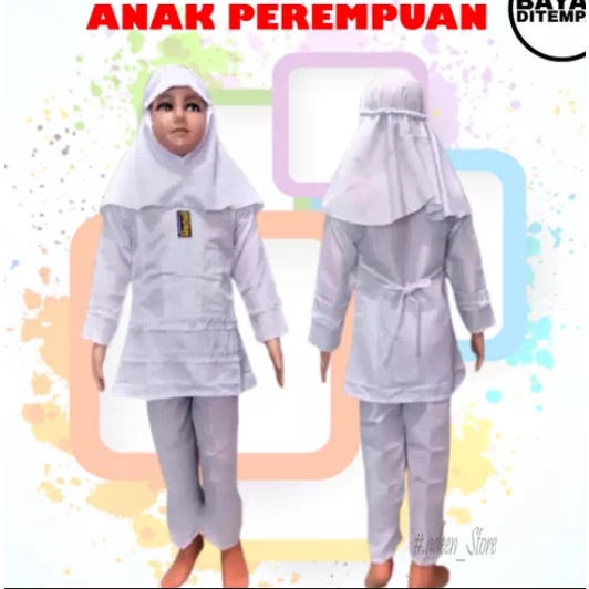 Setelan busana muslim putih Anak Perempuan  usia 1-12th