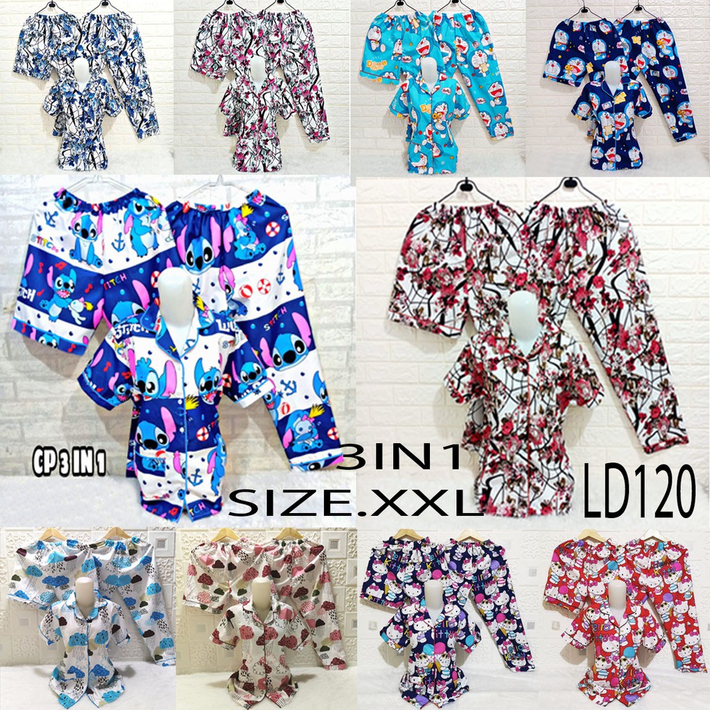 PIYAMA 3IN1 SIZE XXL/KARAKTER 3IN1 JUMBO/BAJU TIDUR DEWASA/READY STOCK