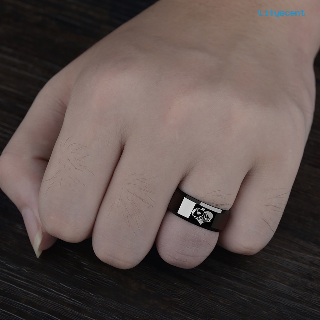 Ls Cincin Motif Kartu Remi Sekop Hati Bahan Alloy Warna Hitam Untuk Wanitaclub