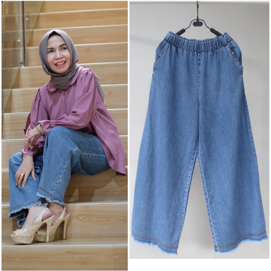 C2-381 celana kulot jeans rawis SNOW - allsize  fit to BIG L - LP max 86cm Pj 92cm LPaha 62cm LPangg