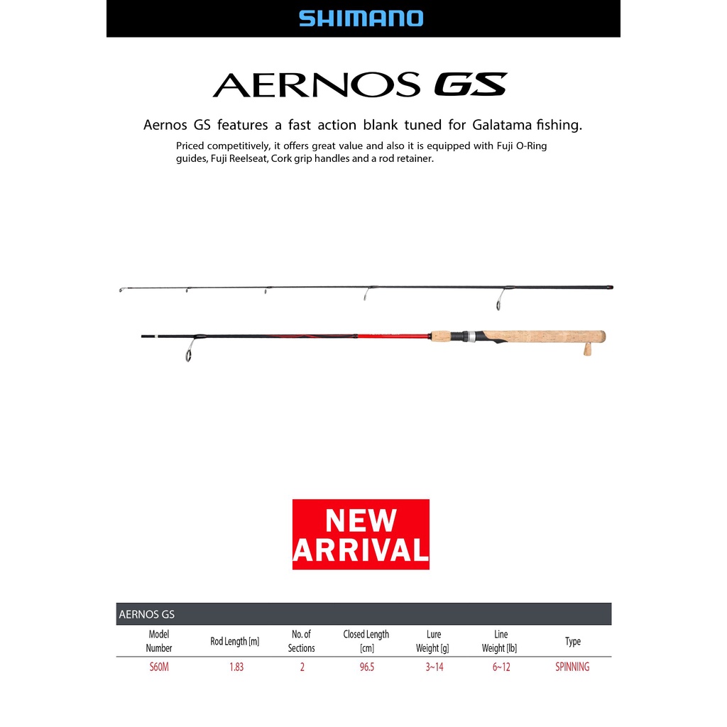 Rod SPINNING SHIMANO AERNOS GS 2022 S602M / 183cm (Line Test 6-12lbs)