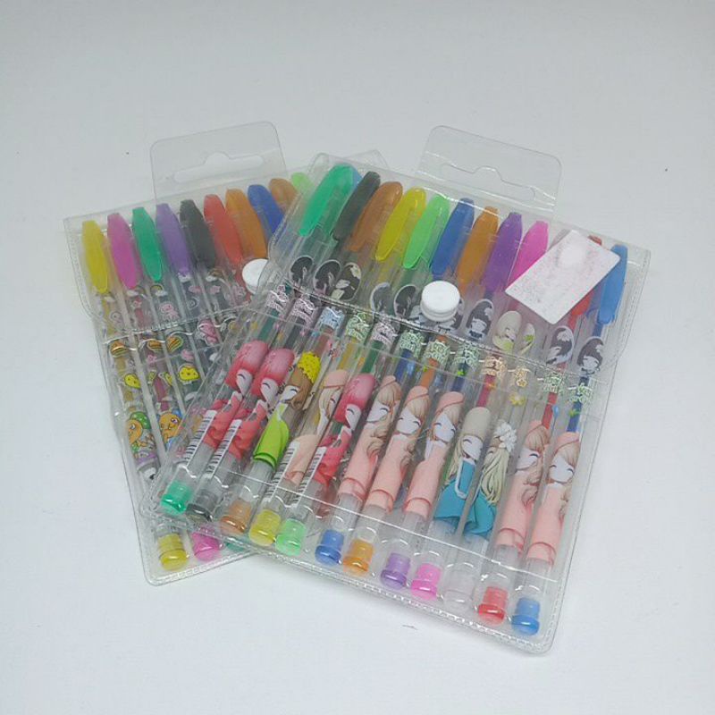 

12 PCS Bolpoin Murah / Pulpen Glitter Pen Fancy 12 Warna