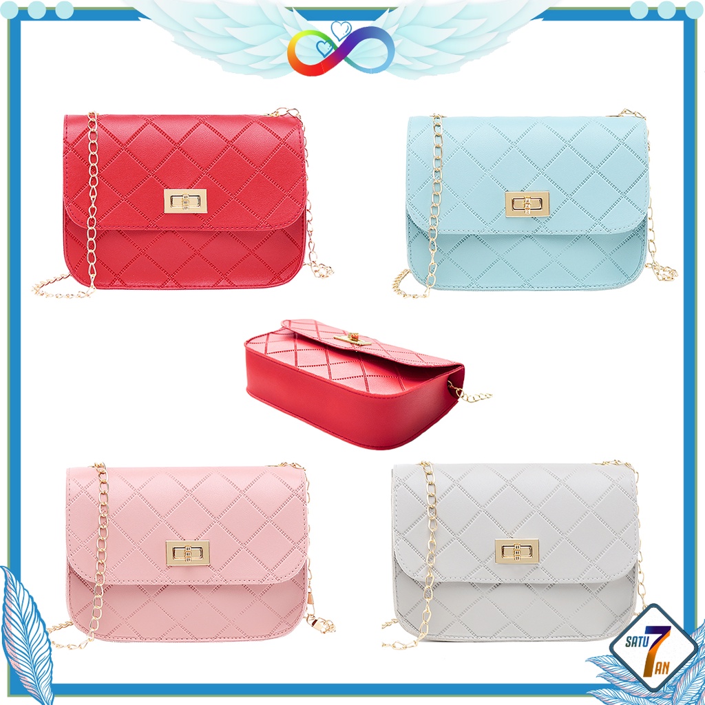 Tas Selempang Wanita Mini Tas Hp Tali Rantai Fashion Korea Style Sling Bag Cewek PU Satu7an T90