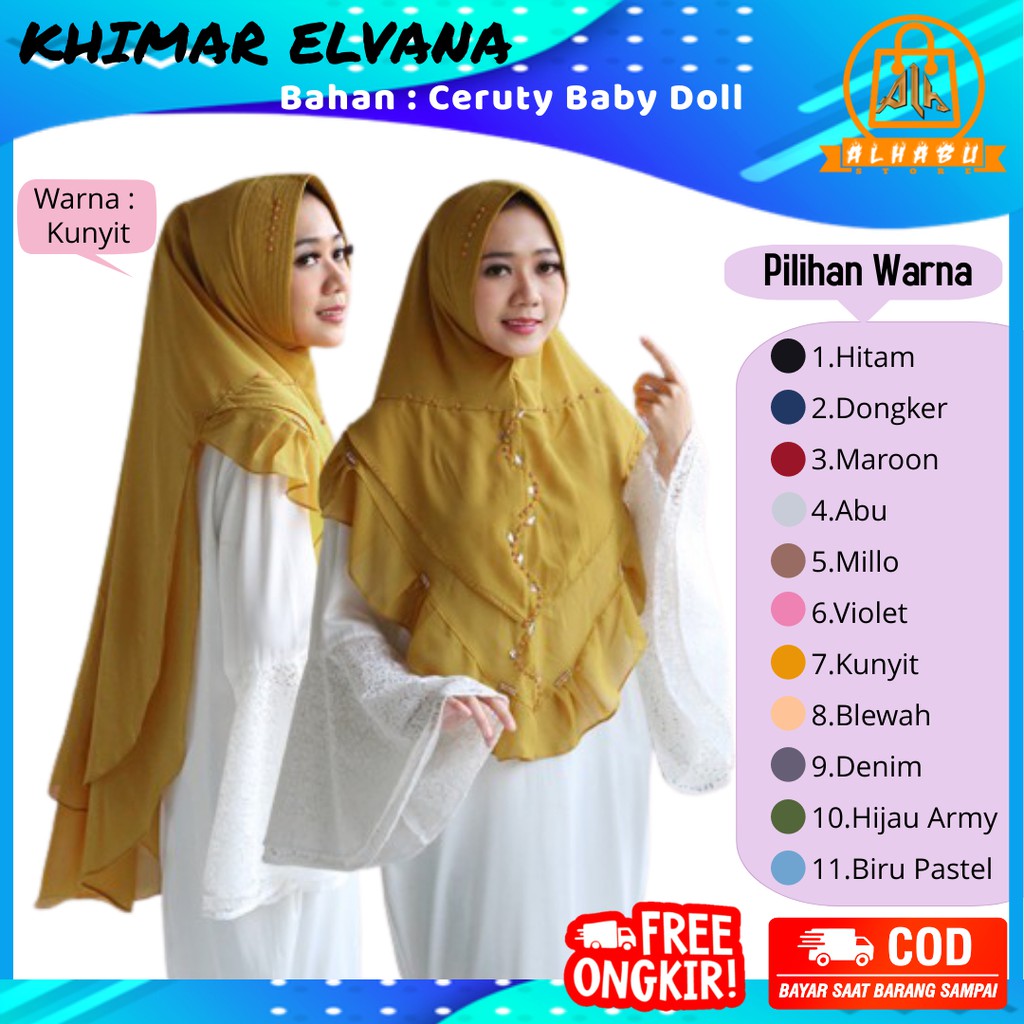Jilbab/Hijab Khimar Syari 2 Layer Jumbo Polos Murah Bergo Maryam Terbaru Rabbani Saudia ELVANA A19