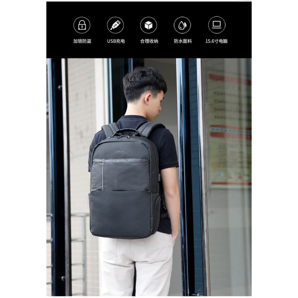 TIGERNU Backpack Tas Laptop up to 15,6&quot; Waterproof &amp; USBPort T-B3502