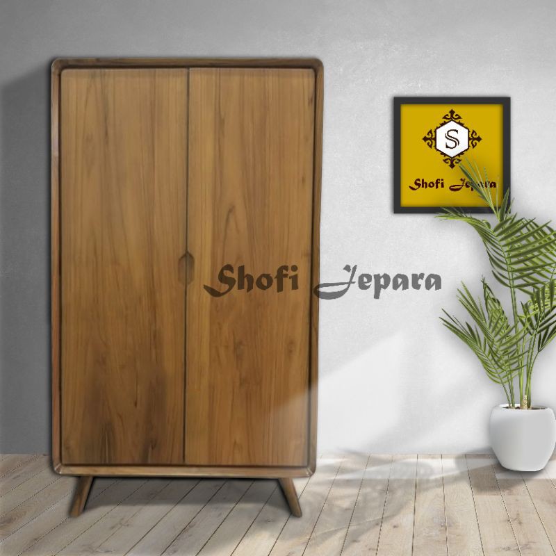 Lemari Pakaian Retro 2 Pintu Kayu Jati Baju Gantung
