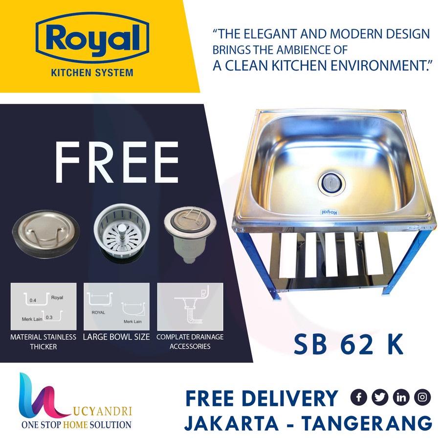 SINK BAK CUCI PIRING PORTABLE ROYAL SB 62 K SB62K STAINLESS STEEL