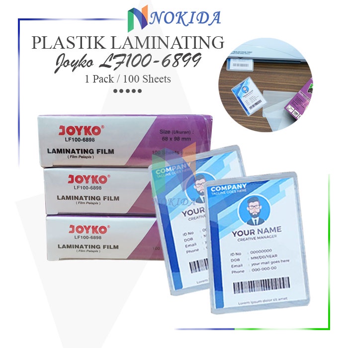 

Nokida Plastik Laminating KTP Joyko LF100-6898 [100 Lembar] / Pelastik Laminating Film Mini Kartu Nama / Pelapis Plastik Laminating KTP Joyko Tahan Air