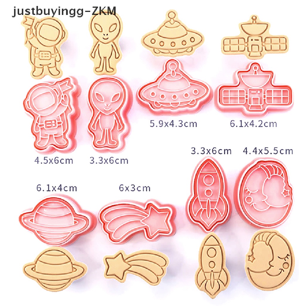 8pcs / set Cetakan Pemotong Biskuit / Cookies / Fondant Bentuk Kartun Astronot Luar Angkasa 3D DIY