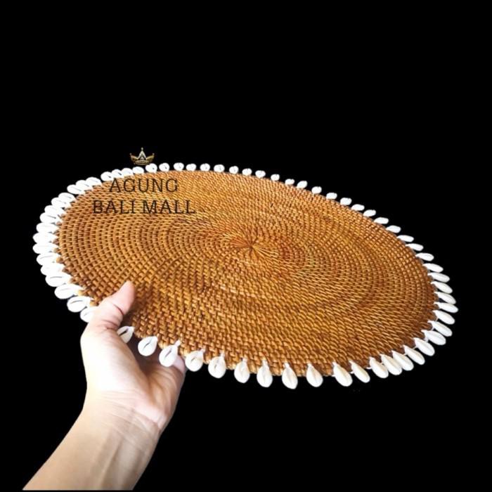 Placemat Rotan/Alas Piring Rotan Kombinasi Kerang/Tatakan Piring 35Cm