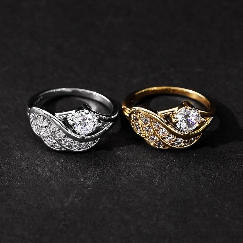 New Angel Wings Rhinestone Zircon Women's Ring Fashion Wedding Party Jewelry Accessories