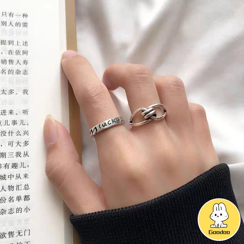 2Pcs Korea Fashion Terbuka Cincin Kepribadian Tren Indeks Cincin Gaya Punk Wanita Perhiasan Minoritas Minimalis Hadiah -Doo -Doo