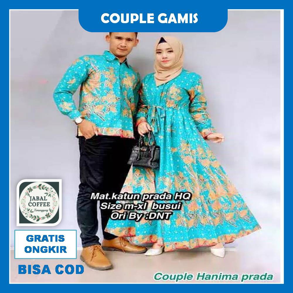 Couple Gamis Ramona / Couple Batik Sarimbit Kondangan / Couple Gamis Katun Prada Batik PekalonganJ24