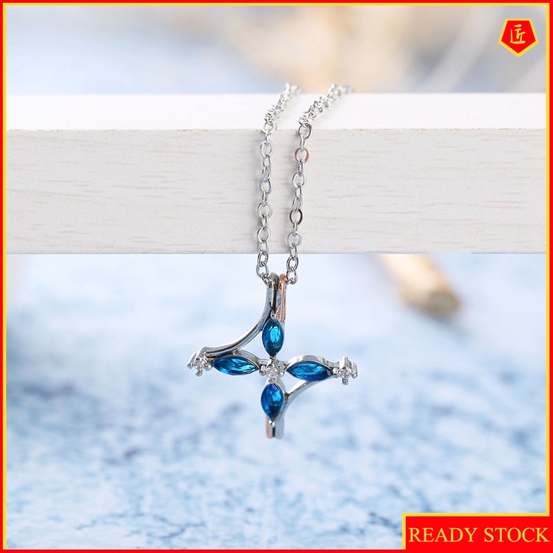 [Ready Stock]Crystal Zircon Two-Tone Pendant Silver Necklace Simple Fashion