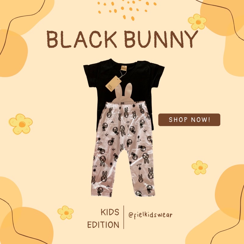 Kids Tales Black Bunny Kaos setelan Anak