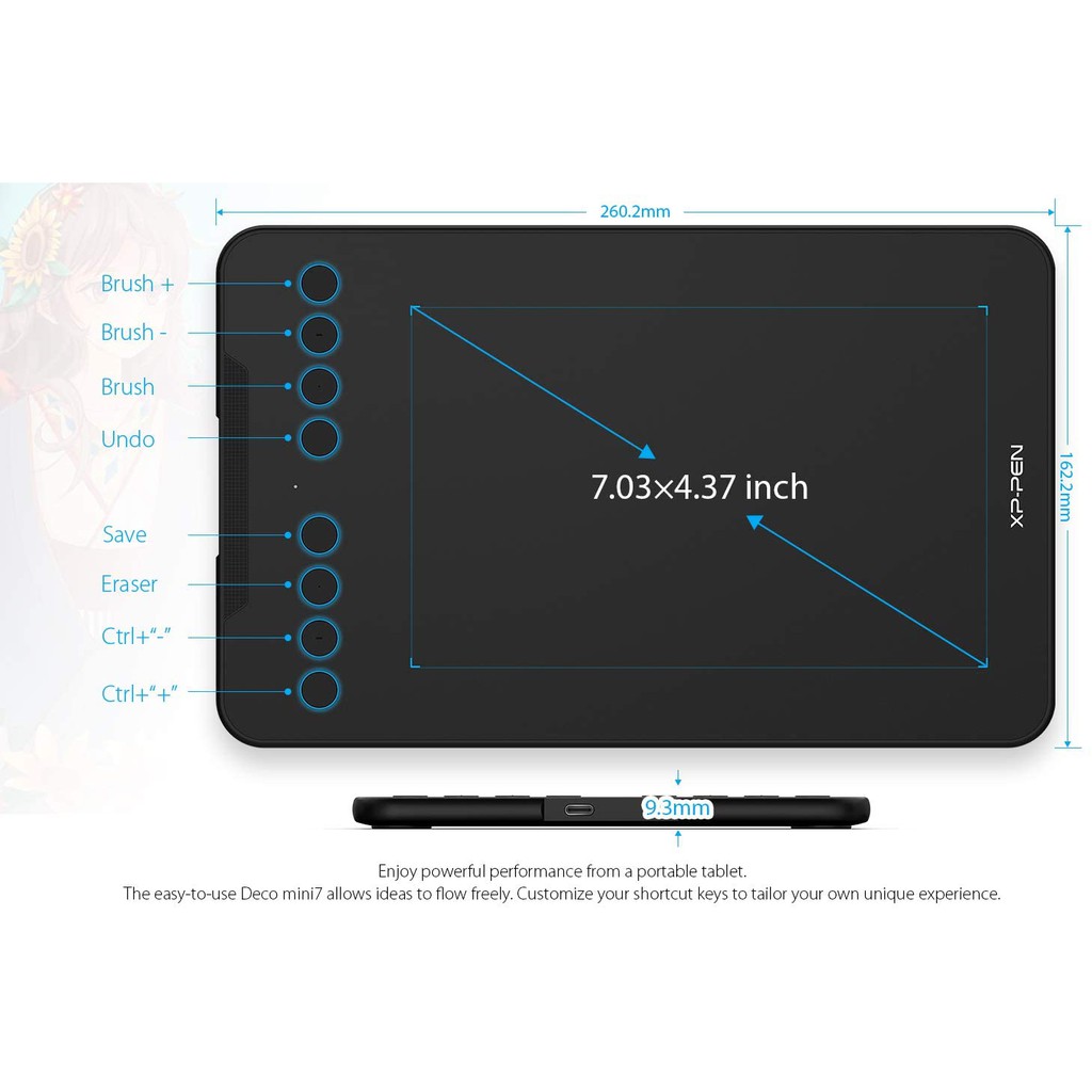 XP Pen Deco mini 7 Graphick Pen Tablet 8192 press level garansi 2 thn bonus lengkap