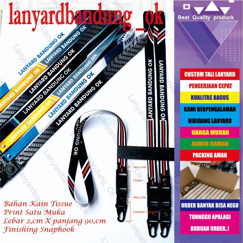 

Lanyard printing snaphook 2 cm 1 sisi desain custom/tali lanyard custom snaphook