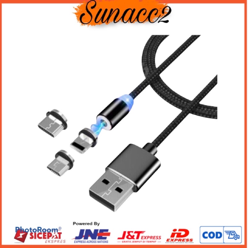 Kabel Magnet Charger Cable 3in1 Iphone Micro Type C USB Kabel Magnet kabel