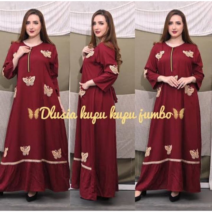 DASTER MAURA CAP | Gamis Wanita Jumbo Ld 110 Bahan Rayon Midi | daster kupu