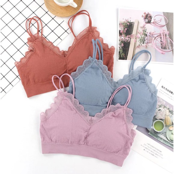 Gobra ♕ PW103 Sport Bra Wanita Tanpa Kawat Yoga Olahraga Fashion Wanita Renda Seksi Import COD