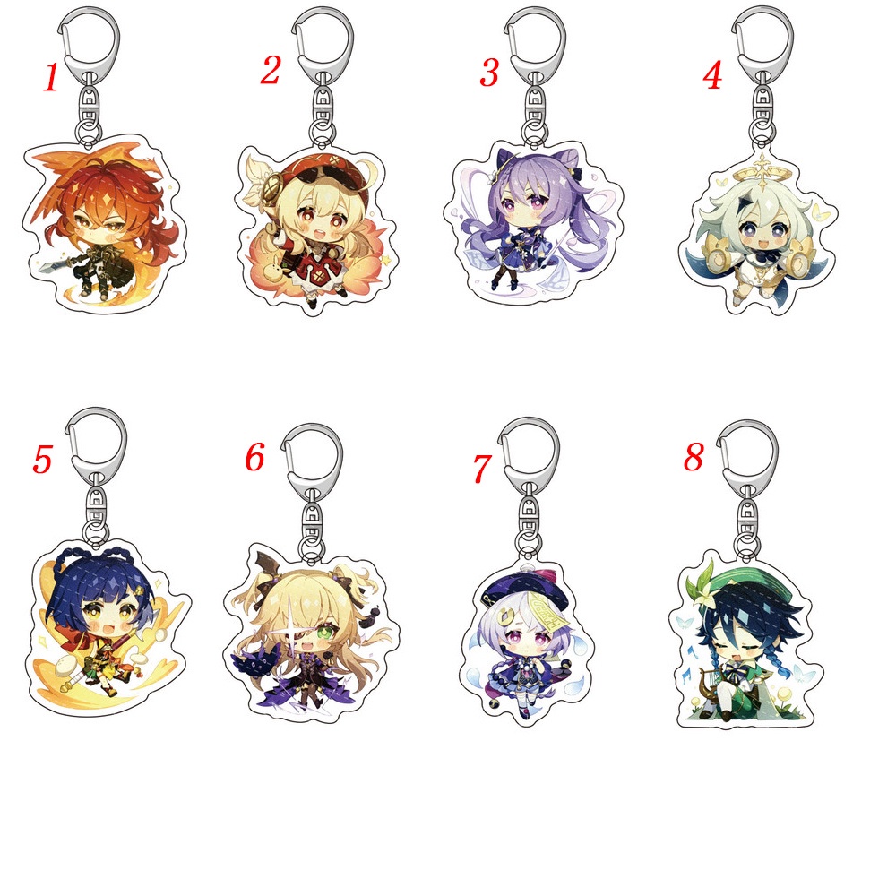 Needway  Car Keyring Genshin Impact Acrylic Keychain Anime Pendant Bag Pendant Cartoon Figure Keyring Delicacy Fans Gifts Double Sided Transparent Bag Decoration Cosplay Key Ring