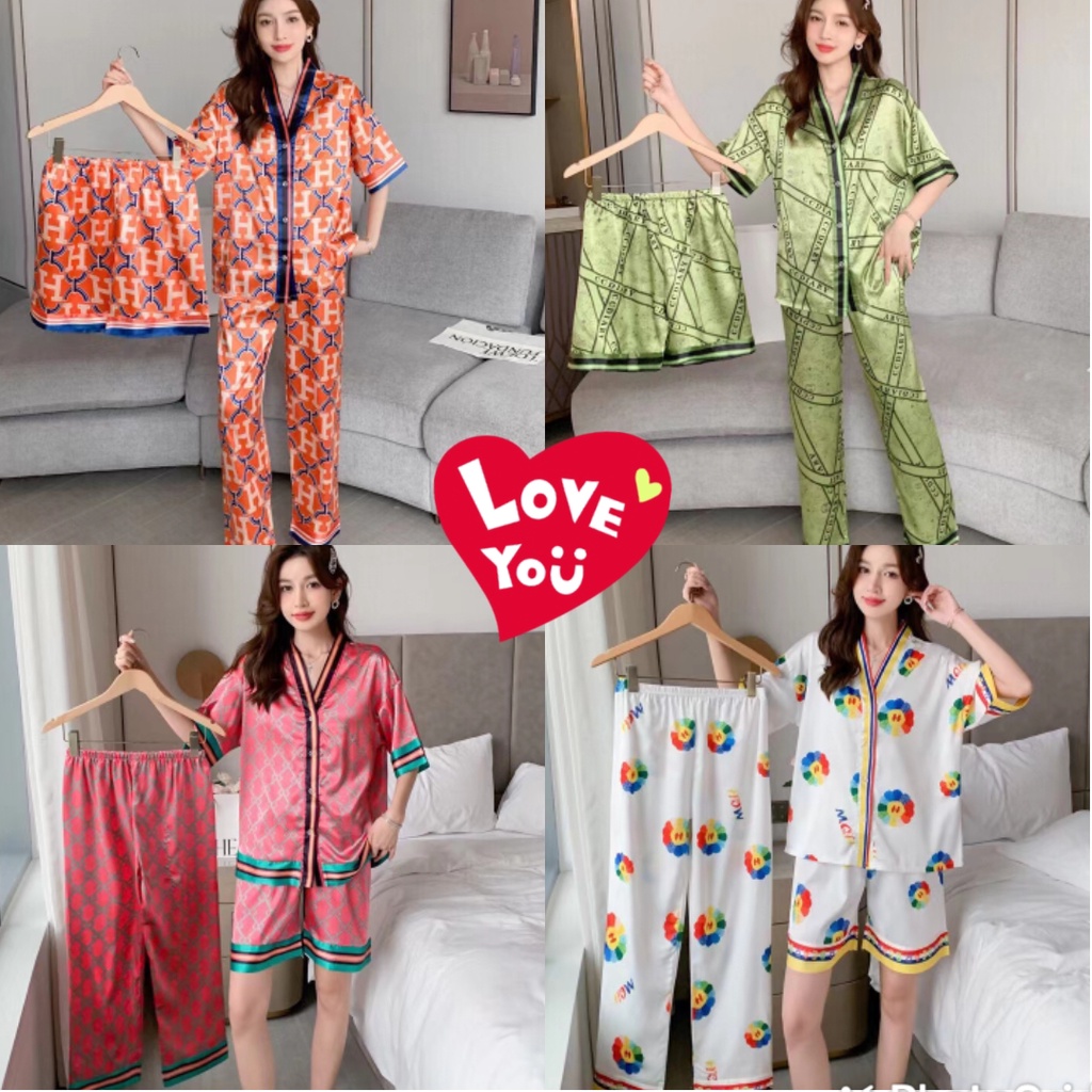 3 IN 1 BAJU TIDUR SATIN WANITA PIYAMA SATEN IMPORT PREMIUM