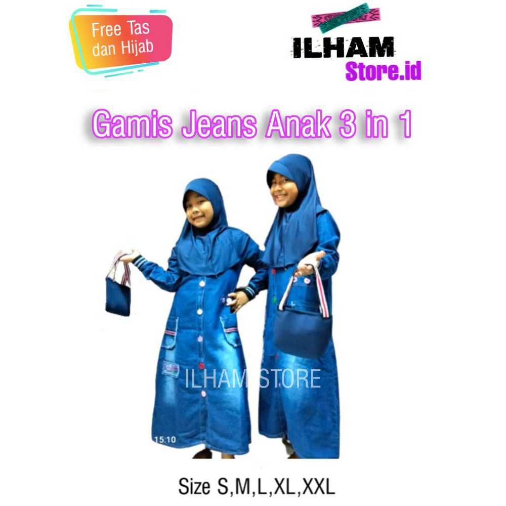 Baju Muslim Anak Perempuan usia 4 - 11 tahun (Fre Jilbab &amp; Tas )