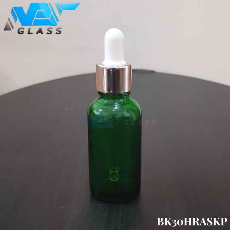 botol kaca pipet 30ml tebal hijau - ring almunium silver