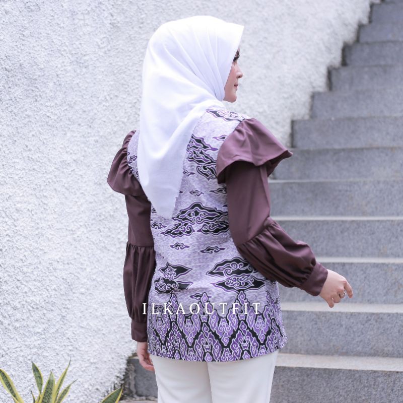 Lilac Blouse Motif Mega Mendung Lavender Batik Cantik Wanita Modern Kombinasi By ILKAOUTFIT-4