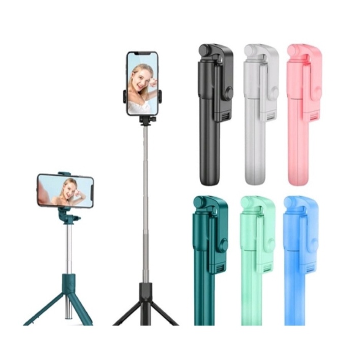 Tongsis Remot Bluetooth Macaron R1 Tripod Macaron Selfie Wireless Selfie Stick Remote Live Streaming Full color