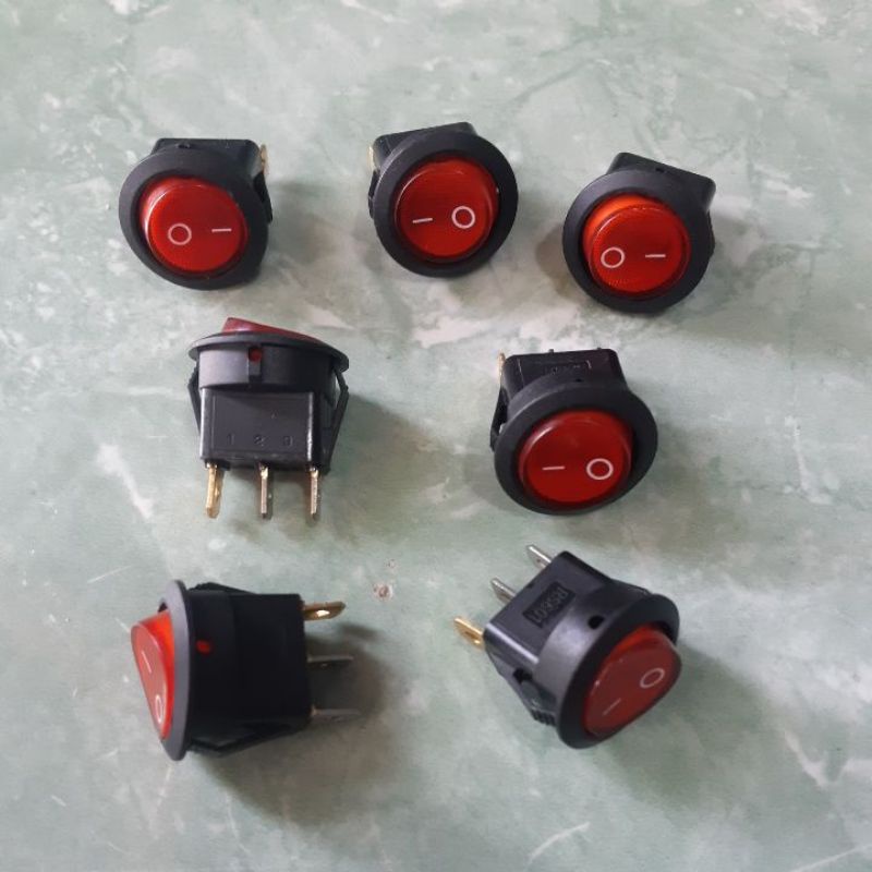 saklar on off bulat 3 pin + lampe led merah size medium / switch rocker