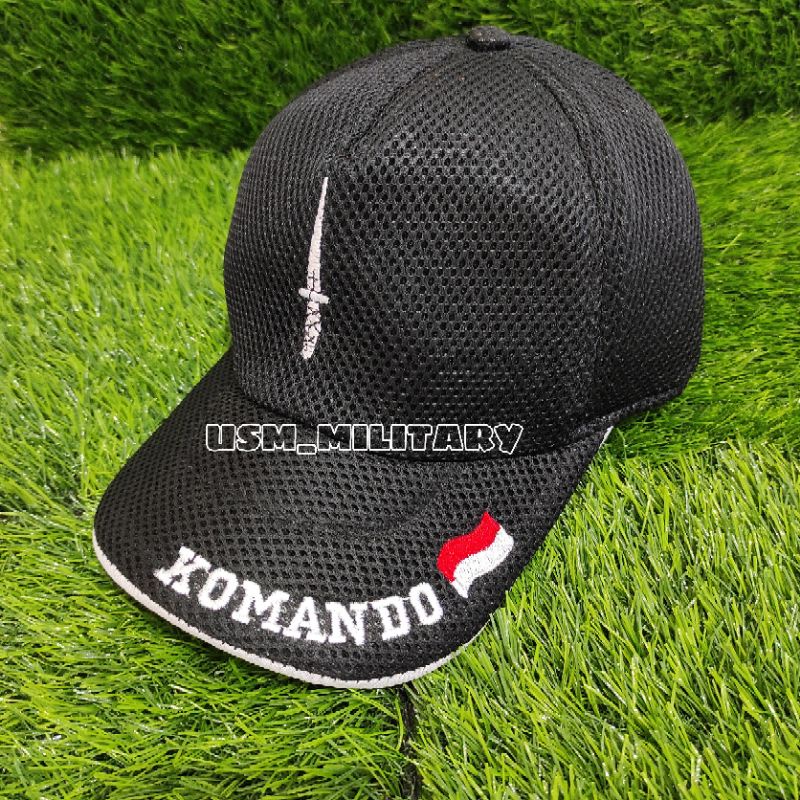 Topi jaring tulisan komando / topi jaring hitam
