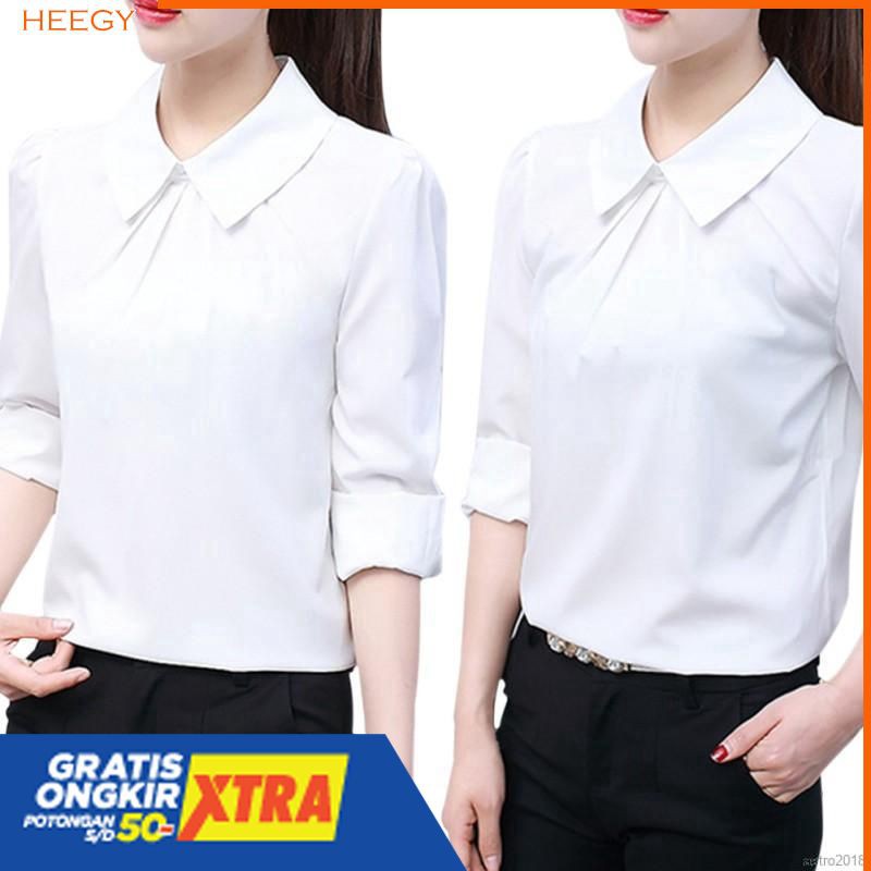 Blouse Lengan Panjang Bahan Sifon Kantor Gaya Wanita Korea