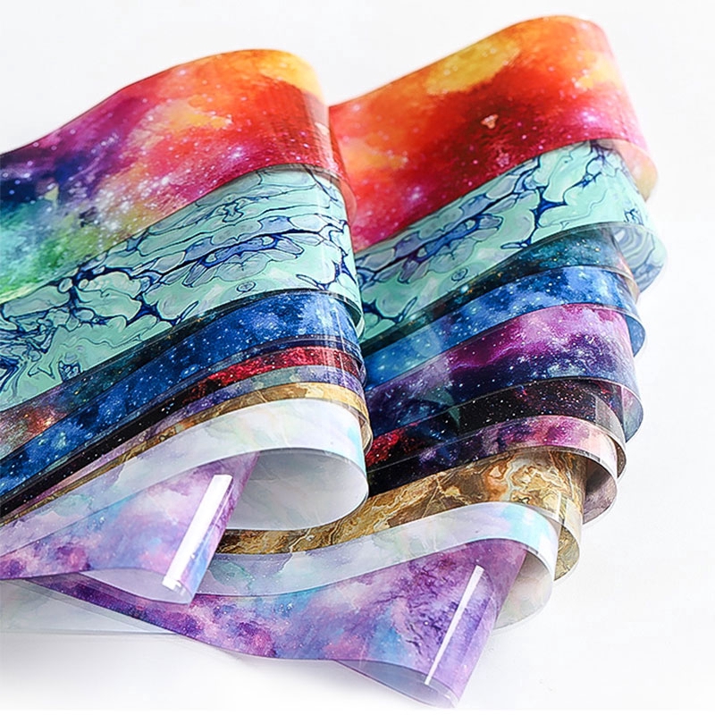 10pcs Set DIY Nail Art Transfer Paper Ins Rainbow Sky Stiker Kuku