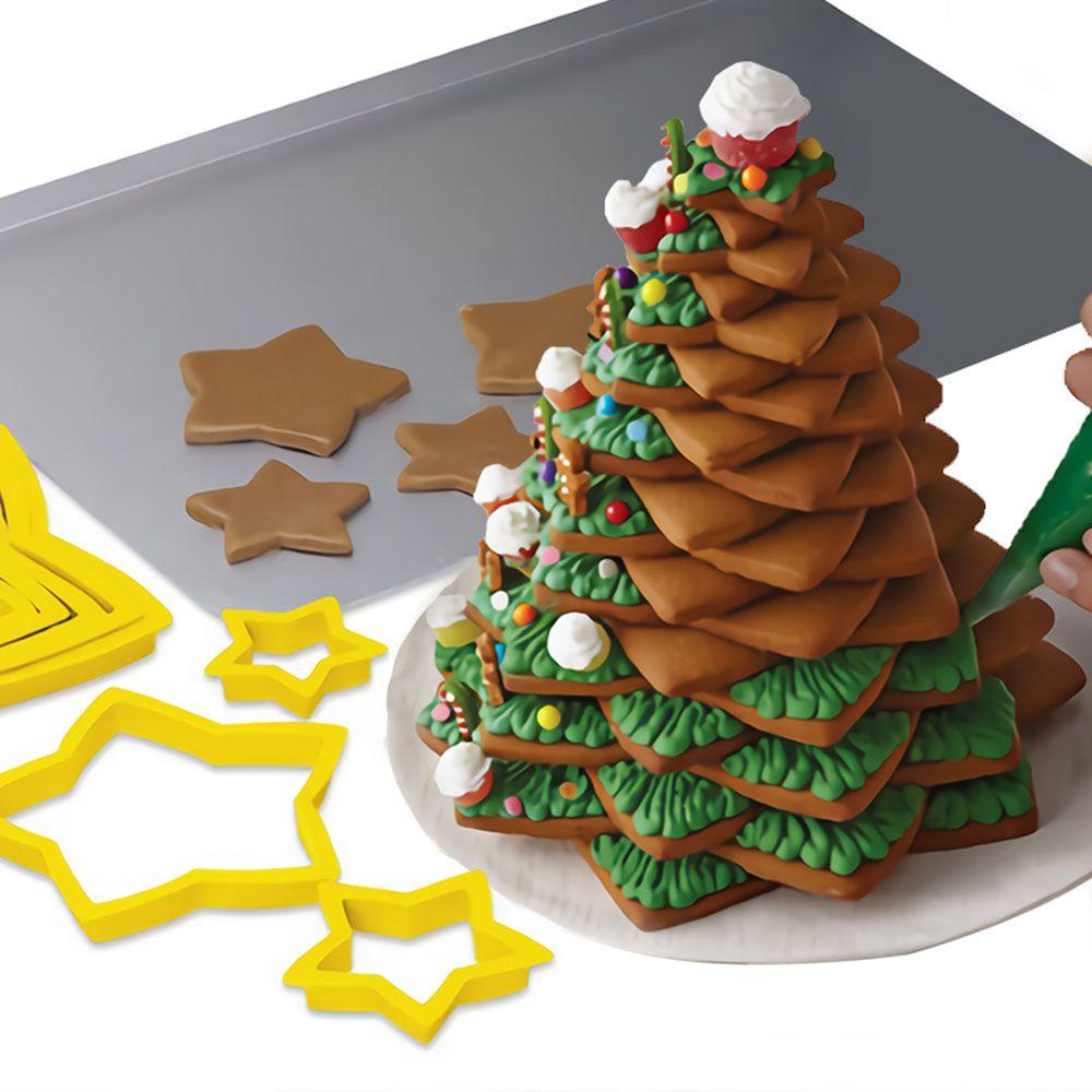 [Elegan] 3d Cookie Cutter 6pcs/Lot Plastik DIY Biskuit Pohon Natal Gula Kerajinan Fondant Tools