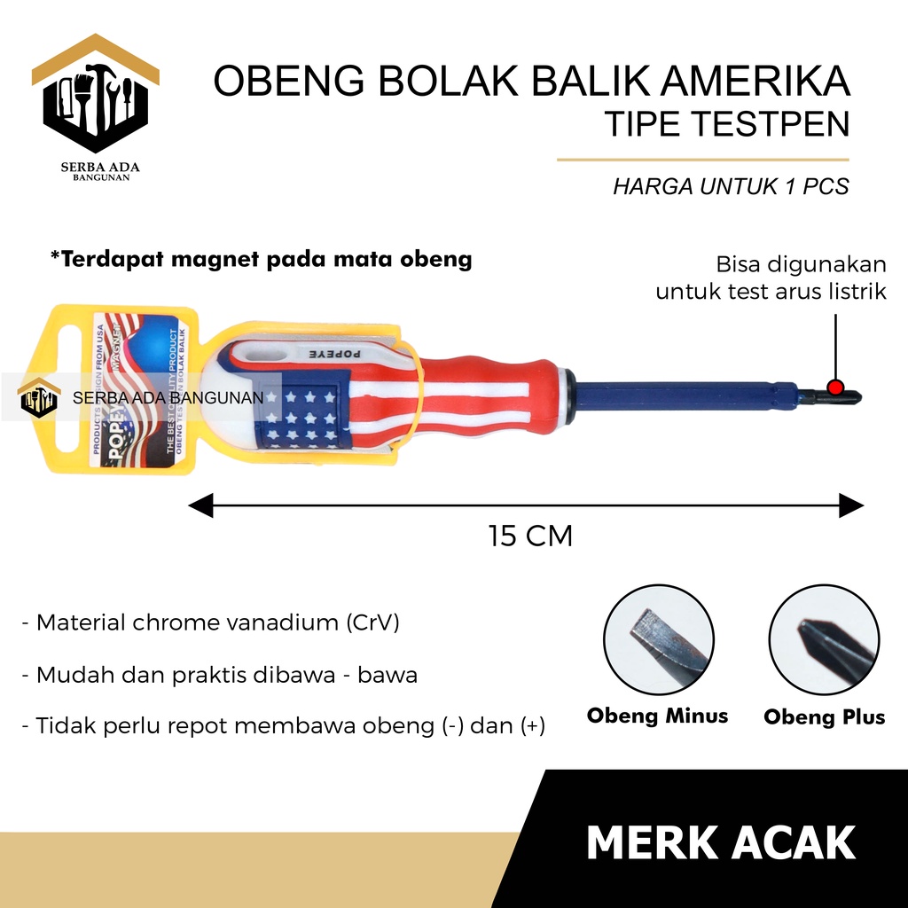 OBENG 2 IN 1 JUMBO BODY BESAR (MOTIF USA AMERICA) 4INCH / MATA PLUS &amp; MINUS - + TERMURAH HIGH QUALIT