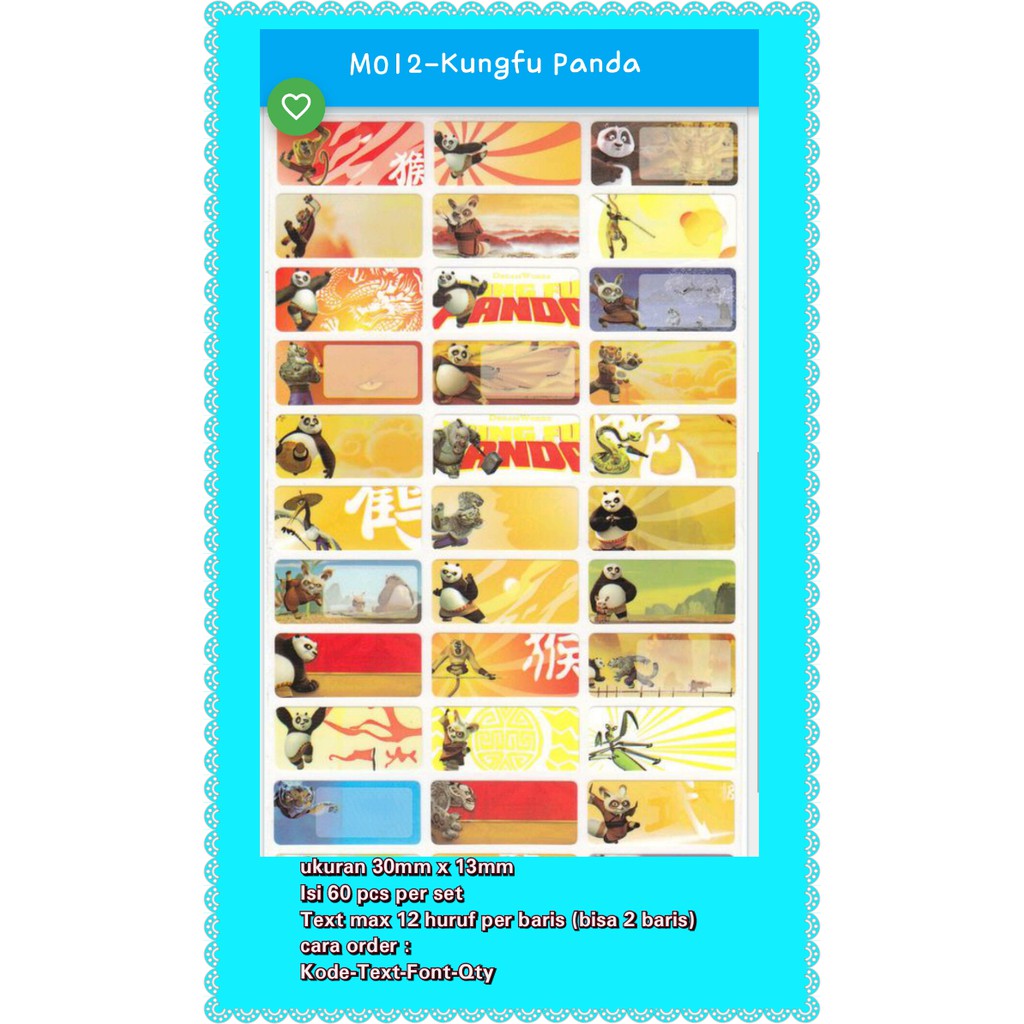 

Sticker Label Nama Waterproof Tahan Air KUNGFU PANDA SERIES