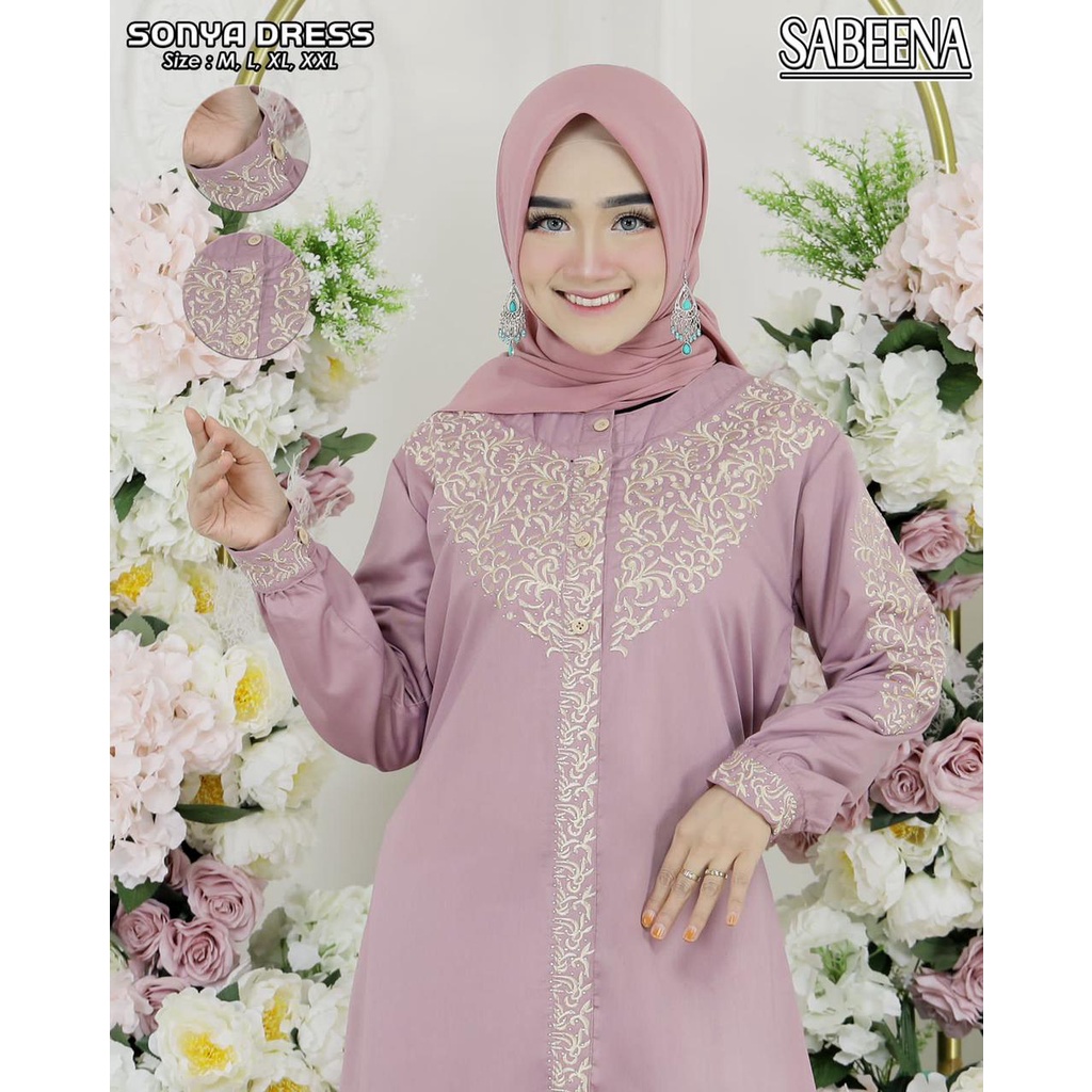 SABEENA - Gamis Premium Toyobo Bordir Mutiara // Dress Wanita Casual Premium