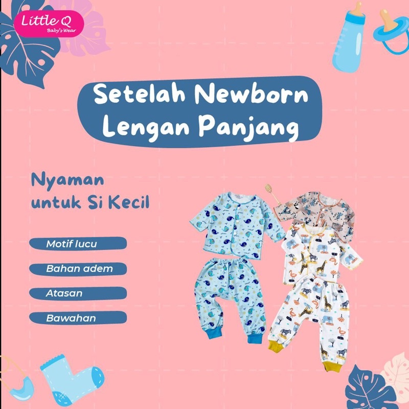 Baju tidur setelan panjang piyama bayi bahan kaos premium Little Q