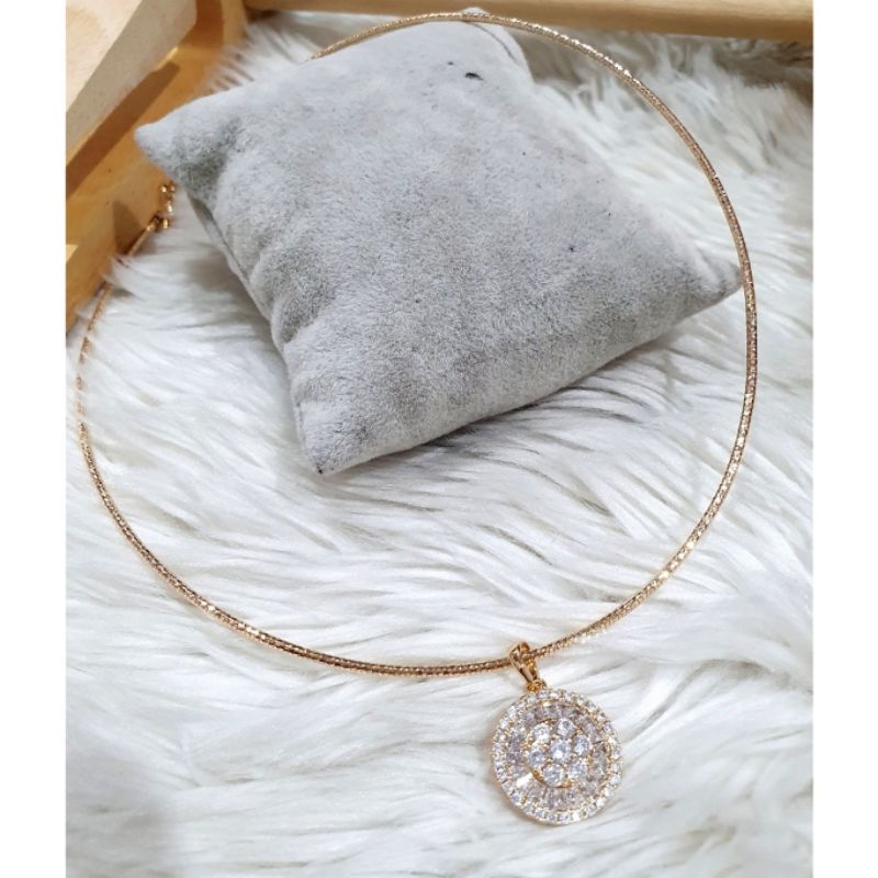 Kalung Premium Quality lapis emas mata kilau Anti Karat Anti Alergi Rhodium Mirip emas asli K-128