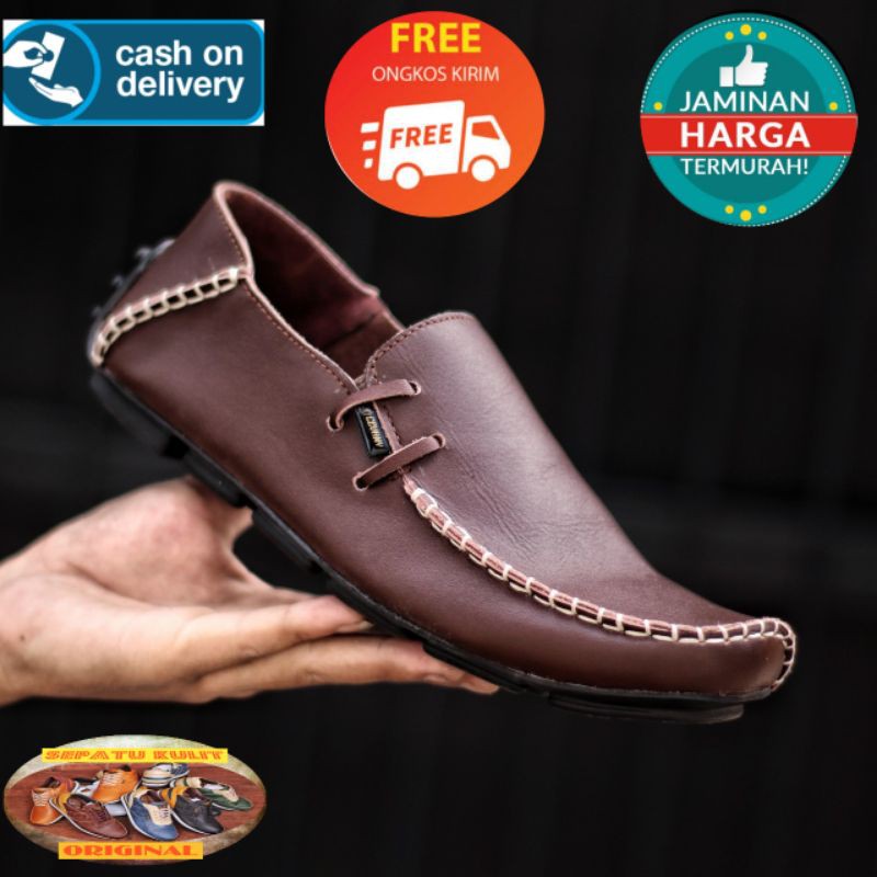 Sepatu Loafers Kasual Pria Hitam Coklat Sepatu Casual Pria Antislip JH1909