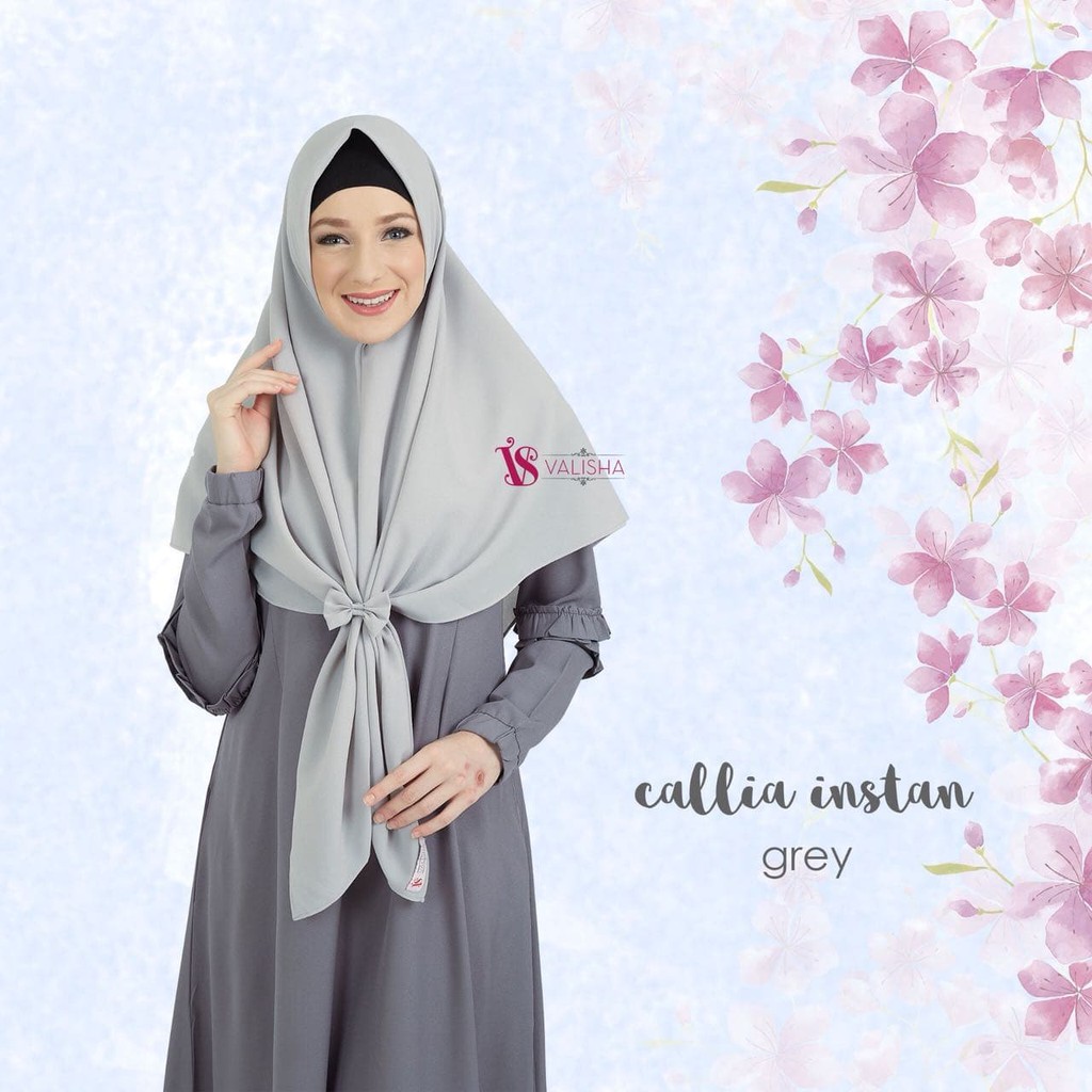 TOP BEST SELLER Valisha Callia Jilbab Segiempat Instant Grey - hijab kerudung khimar