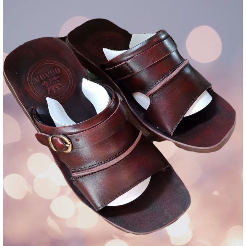 Sandal  pria kulit asli coklat tua 38 39 40 41 42 43 slop sendal cowok dewasa bahan kulit sapi  sol karet kokop original casual murah kekinian 100% terbaru coklat berkualitas