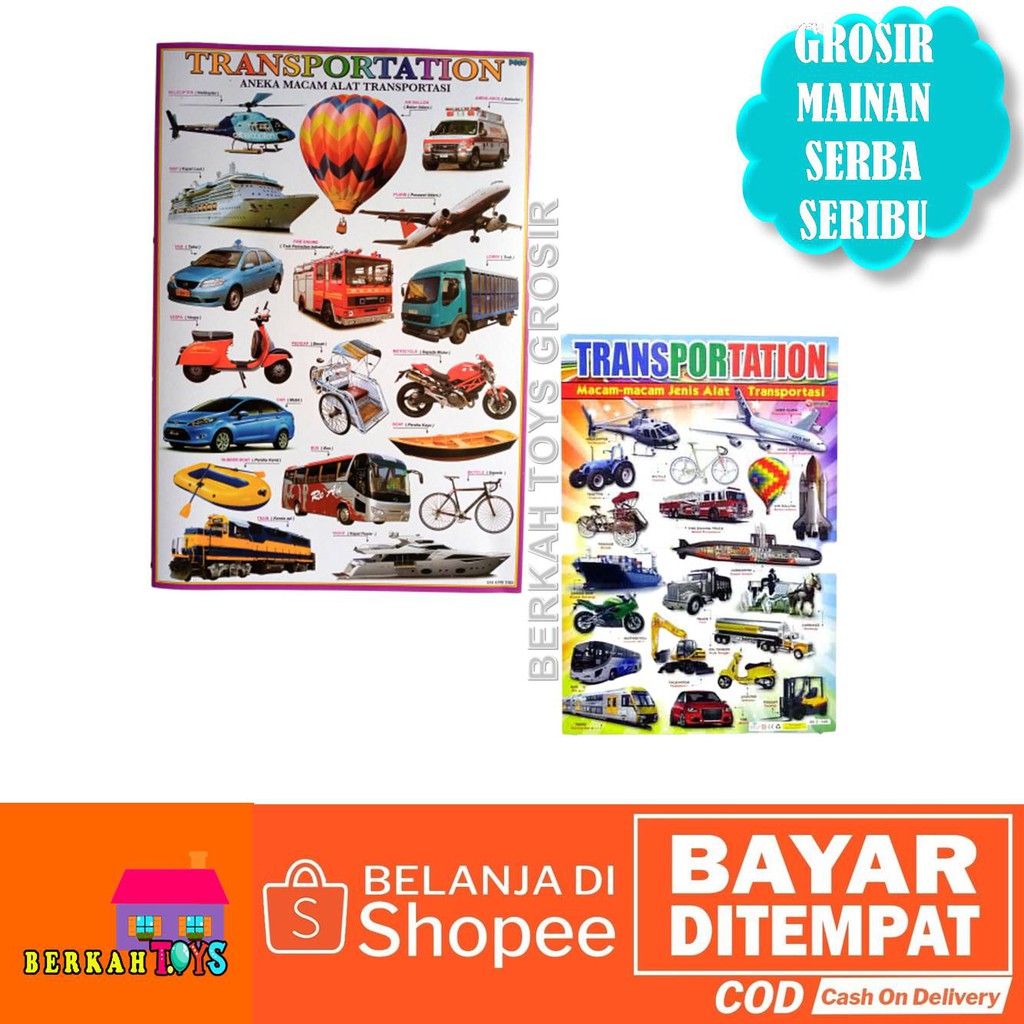 Poster Gambar Edukasi Belajar Anak Balita Alat Transportasi Angka 1 100 Huruf Lepas Abjad ABC Hijaiy