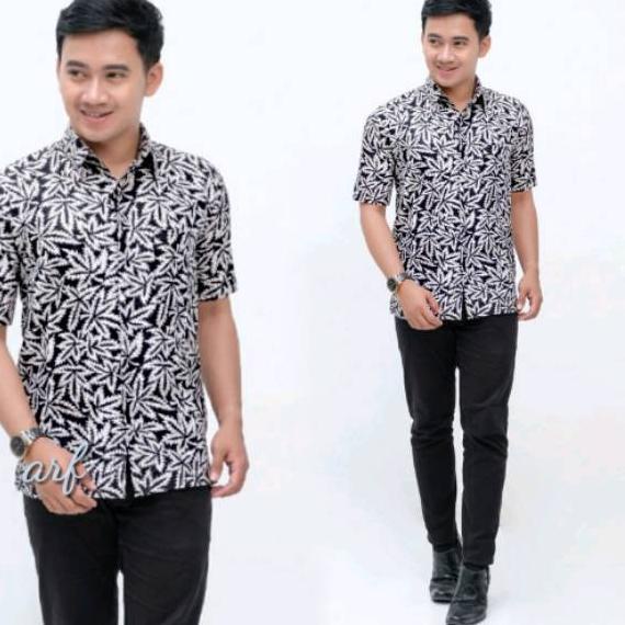 [KODE JA7PL] KEMEJA BATIK PRIA MODERN MOTIF DAUN GANJA