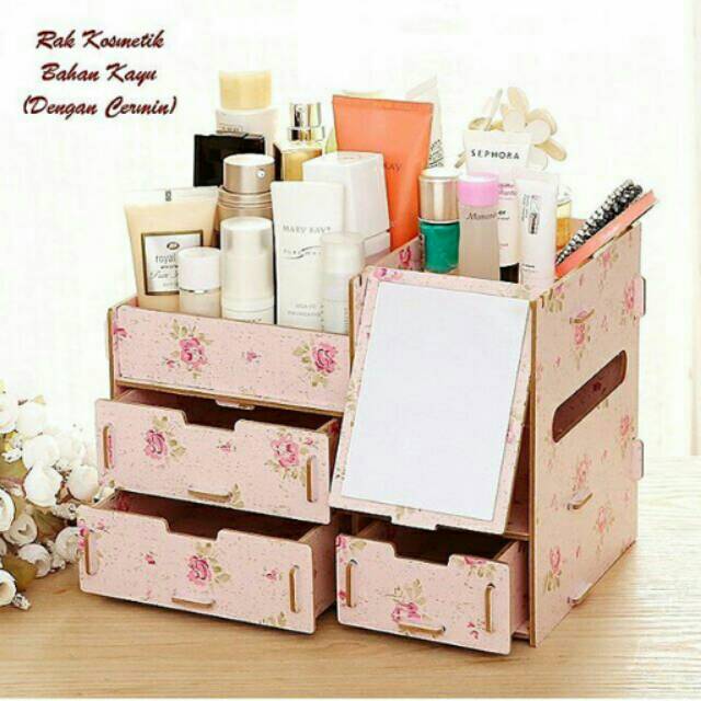 RAK KOSMETIK KAYU MINIMALIS MOTIF - RAK KAYU - TEMPAT KOSMETIK