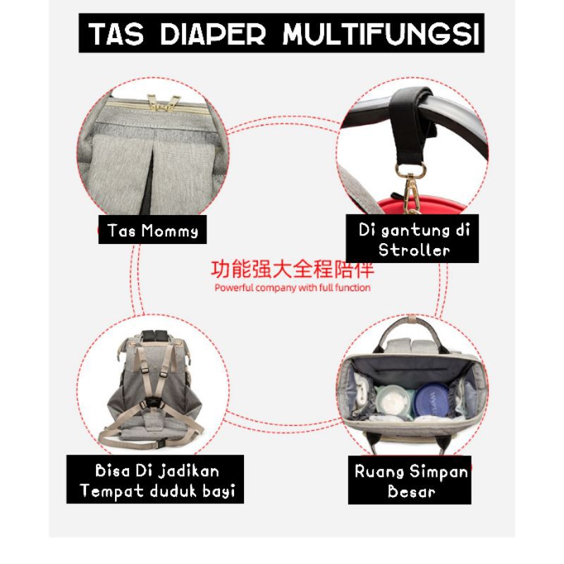 Multi Function Diaper Bag Tas Bayi Dilengkapi Dengan Baby Seat Tas Popok Bayi Diaper Bag Ransel Besar